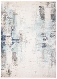 Tapis Salon Crème Beige Bleu Gris Bleu Foncé Abstrait Franges Fin 120x170 cm