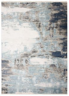 Tapis Salon Crème Gris Bleu Ciel Bleu Foncé Abstrait Franges Fin 120x170 cm