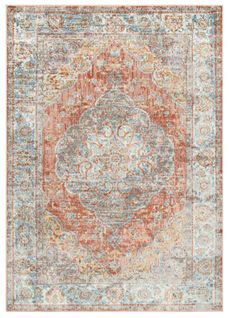 Tapis Poil Court Vintage Cuivre Gris Bleu Floral Salon 120x170