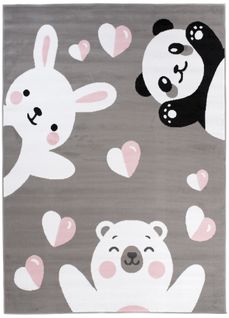 Tapis De Chambre Enfant Bébé Gris Blanc Noir Rose Ours Panda Lapin Fin Pinky 200x300