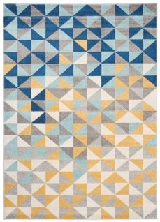 Tapis Salon Chambre Gris Bleu Crème Jaune Mosaïque 180 X 260 Cm Lazur