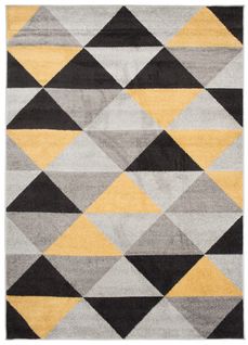 Tapis Salon Chambre Noir Jaune Gris Triangles Doux 200 X 290 Cm Lazur