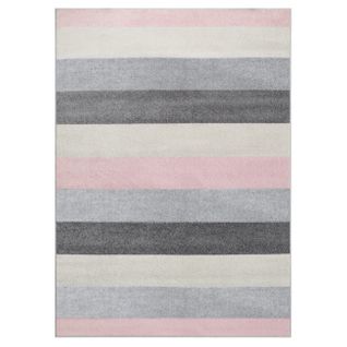 Tapis Salon Chambre Gris Rose Crème Géométrique Rayures Doux 160 X 220 Cm Lazur