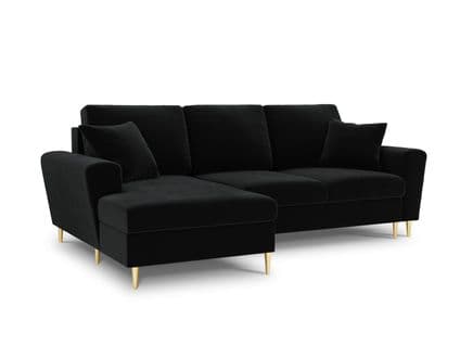 Canapé D'angle Gauche Convertible Avec Coffre De Rangement "moghan", 4 Places, Noir, Velours