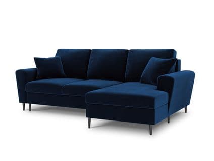 Canapé D'angle Droit Convertible Avec Coffre De Rangement "moghan", 4 Places, Bleu Roi, Velours