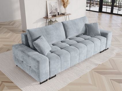 Canapé Convertible Avec Coffre De Rangement "byron", 3 Places, Bleu Clair, Velours