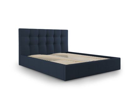 Lit Coffre Avec Tête De Lit "phaedra", Bleu Foncé, Tissu Structurel