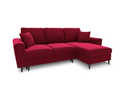 Canapé D'angle Reversible Avec Coffre De Rangement, Convertible "moghan", 4 Places, Rouge, Velours