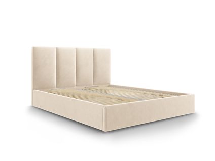 Lit Coffre Avec Tête De Lit "pyla", Beige, Velours