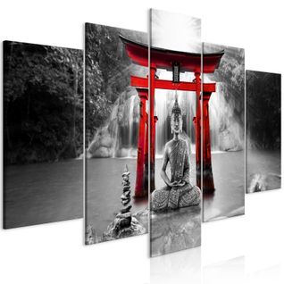 Tableau Imprimé 5 Panneaux "buddha Smile Wide Red" 50 X 100 Cm