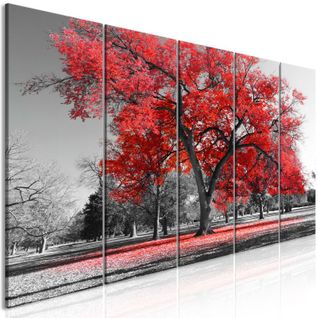 Tableau 5 Panneaux "autumn In The Park Narrow Red" 90 X 225 Cm