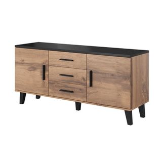 Buffet Noir Et Decor Bois 2 Portes 3 Tiroirs 150cm Colin