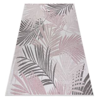 Tapis Sizal Sion Feuilles De Palmier, Tropical 2837 Tissé à Plat Ecru / Rose 160x220 Cm