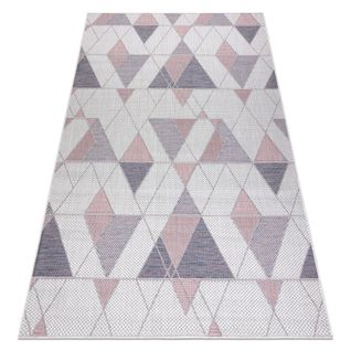 Tapis Sizal Sion Géométrique, Triangles 3006 Tissé à Plat Ecru / Rose 160x220 Cm