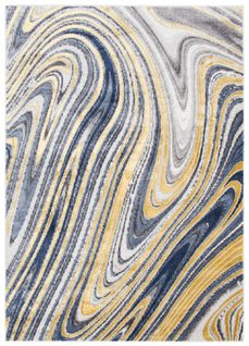 Tapis De Salon Design Moderne Or Bleu Gris Abstrait Vagues Shine 160x220