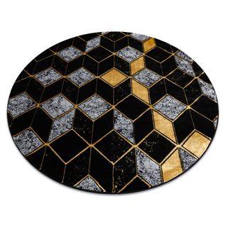 Tapis Gloss Moderne Cercle 400b 86 Élégant, Glamour, Art Deco, 3d Géométrique Noir Cercle 120 Cm