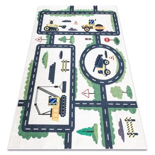 Tapis Lavable Bambino 2223 Ruelles, Voitures Pour Les Enfants Antidérapant - Crème 80x150 Cm