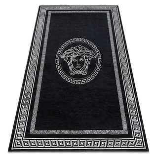 Tapis Lavable Andre 2031 Marbre Méduse Grec Antidérapant - Noir Et Blanc 80x150 Cm