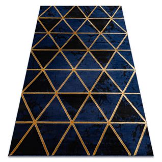 Tapis Emerald Exclusif 1020 Glamour, Élégant Marbre, Triangles Bleu Foncé / Or 280x370 Cm