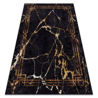 Tapis Lavable Miro 51333.801 Marbre, Cadre Antidérapant - Noir / Or 120x170 Cm