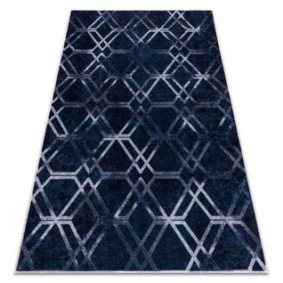 Tapis Lavable Miro 51805.802 Géométrique, Treillis Antidérapant - Bleu 80x150 Cm