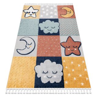 Tapis Yoyo Gd52 Gris / Jaune - Étoiles, Nuages, Patchwork En Peluche Pour Enfants, St 120x170 Cm