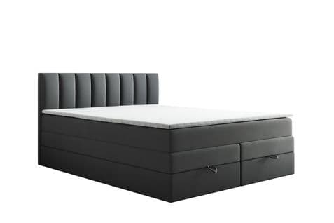 Lit Adulte 180x200 Cm Gusto Rangement Matelas Ressorts Ensachés Et Surmatelas En Velours Gris Foncé