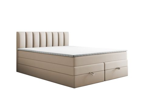 Ensemble 200x200 Cm Gusto Rangement Matelas Ressorts Ensachés Et Surmatelas En Velours Beige