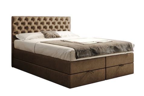 Lit Boxspring 180x200 Cm Louvre Rangement Et Matelas Ressorts Ensachés En Velours Beige