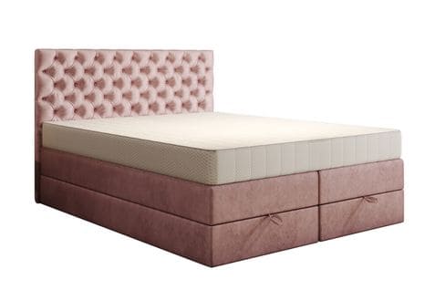 Lit Boxspring 180x200 Cm Louvre Avec Rangement Et Matelas Ressorts Ensachés En Velours Rose