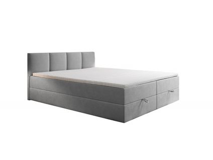 Lit Adulte 140x200 Cm Royal Matelas Ressorts Intégrés, Rangement, Surmatelas En Velours Gris Clair