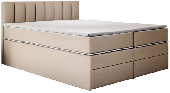 Lit Adulte 200x200 Cm Miami Matelas Ressorts Ensachés Tiroirs  Surmatelas Velours Beige