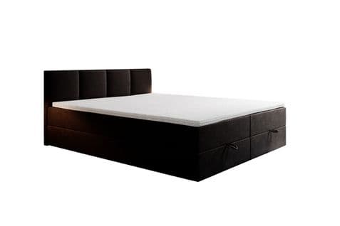 Lit Boxspring 140x200 Cm Royal Avec Matelas Ressorts Intégrés, Rangement, Surmatelas En Velours Noir