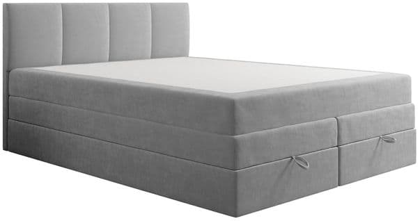 Lit Boxspring 160x200 Cm Prado Avec Rangement Et Matelas Ressorts Ensachés En Velours Gris Clair