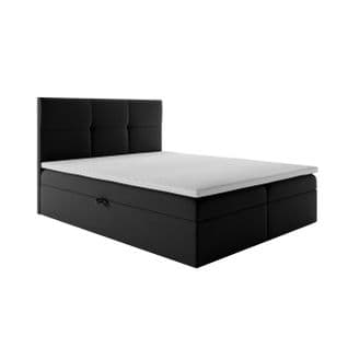 Lit Boxspring 200x200 Cm Top Avec Matelas Ressorts Intégrés, Rangement, Surmatelas En Velours Noir