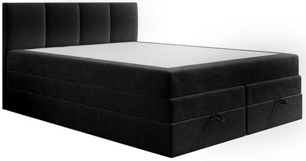 Lit Boxspring 200x200 Cm Prado Avec Rangement Et Matelas Ressorts Ensachés En Velours Noir