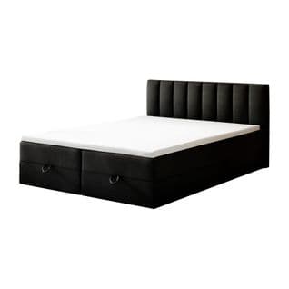 Lit Boxspring 200x200 Cm City Avec Matelas Ressorts Intégrés, Rangement, Surmatelas En Velours Noir