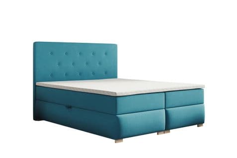 Lit Adulte 160x200 Cm Lupin Matelas Ressorts Intégrés, Rangement, Surmatelas En Velours Turquois