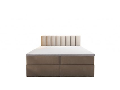 Ensemble 180x200 Cm Palermo Avec Matelas Ressorts Intégrés, Rangement, Surmatelas En Velours Beige