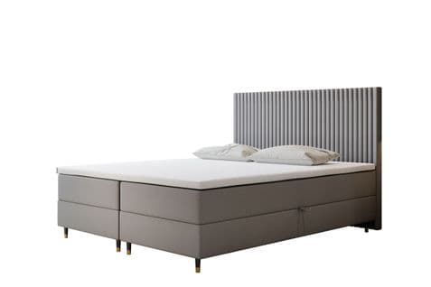 Lit Adulte 200x200 Cm Estepona Avec Matelas Ressorts Intégrés, Rangement, Surmatelas En Velours Gris