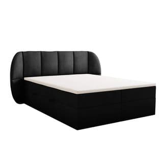 Lit Boxspring 160x200 Cm Bilbao Rangement Et Matelas Ressorts Ensachés En Velours Noir