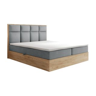 Lit Adulte 140x200 Cm Selva Rangement Matelas Ressorts Ensachés Et Surmatelas En Velours Gris