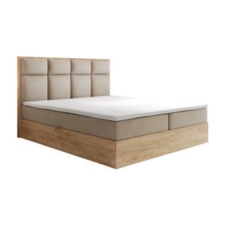 Ensemble 180x200 Cm Selva Rangement Matelas Ressorts Ensachés Et Surmatelas En Velours Beige