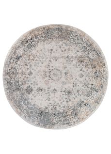 Valley Rond Tapis Poil Court Vintage Beige Gris Clair 80x80cm