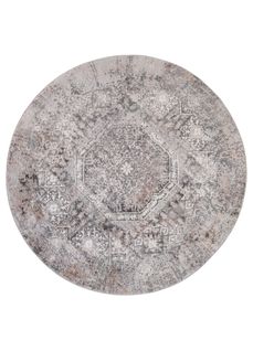 Valley Rond Tapis Poil Court Vintage Beige Gris Clair 100x100cm