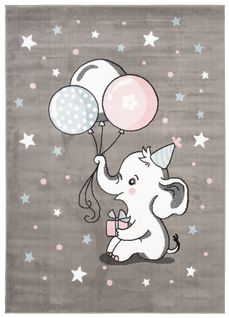 Tapis Enfant Gris Blanc Eléphant Baby 80 X 150 Cm