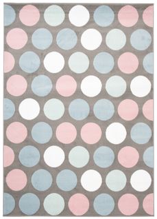 Tapis Enfant Gris Bleu Rose Blanc Pois Baby 160 X 220 Cm