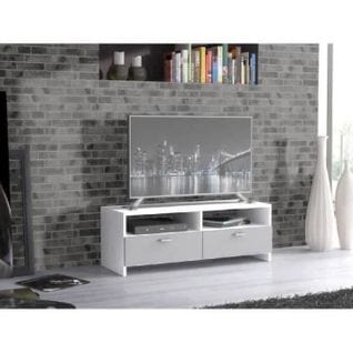 Meuble TV Pilvi Blanc Et Gris Mat Contemporain L 95 X P 36 X H 34,5 Cm