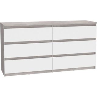 Commode Chelsea 6 Tiroirs - Couleur Blanc/béton Clair - L 154 X P 42,2 X H 79,9 Cm