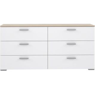 Commode 6 Tiroirs - Décor Chêne Et Blanc Mat - Contemporain - L 159,9 X P 41,3 X H 75,8 Cm